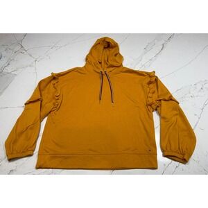 Tommy Hilfiger Womens Mustard Yellow Ruffle Shoulder Hoodie Sweatshirt Large